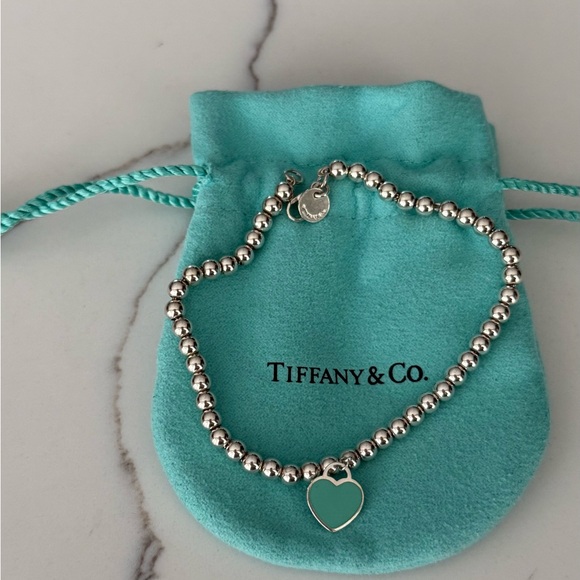 Tiffany Blue Heart Tag Silver Bead Bracelet - Picture 3 of 6